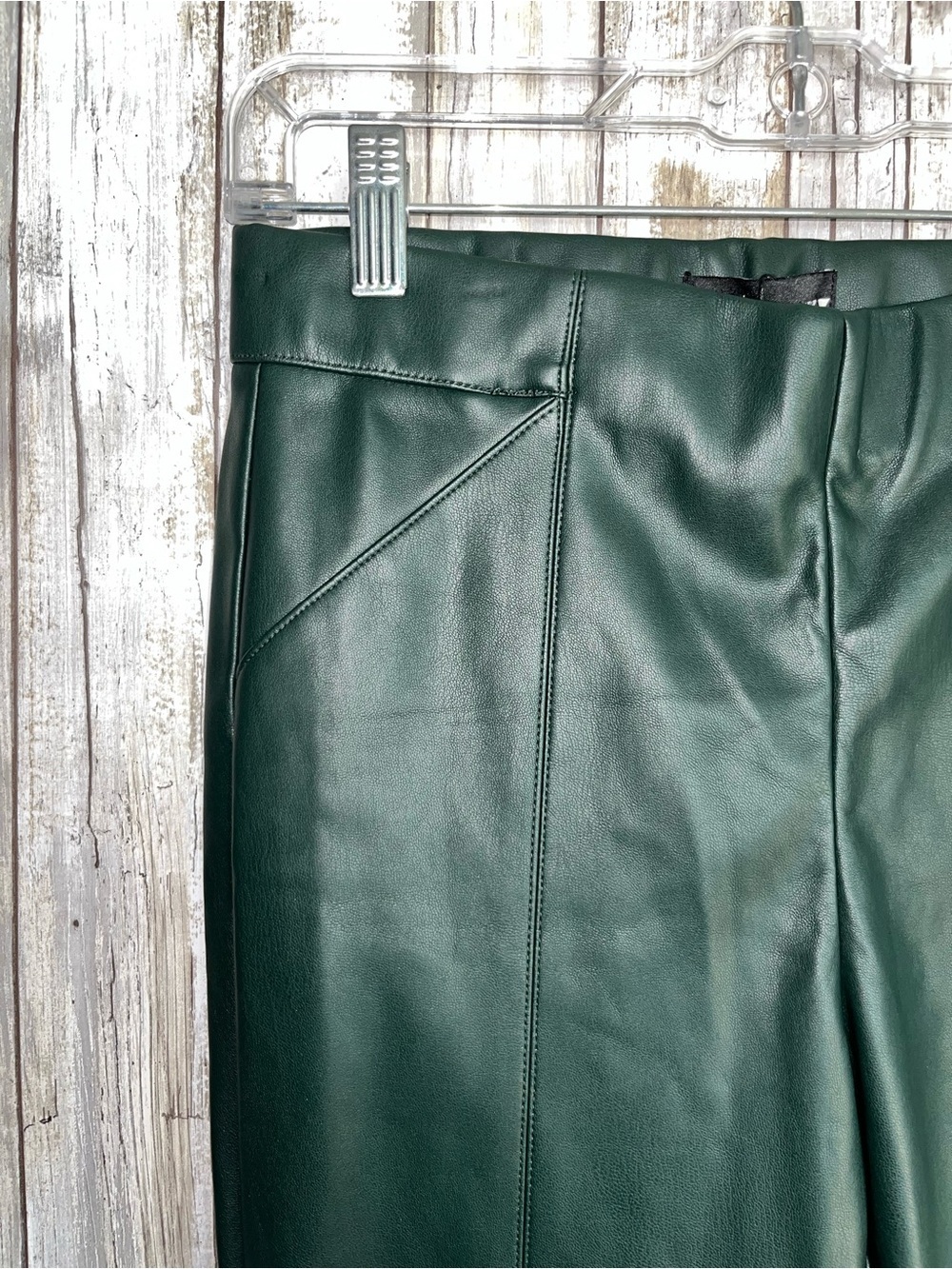 Zara Faux Leather Pants Green High Rise Zip Ankle Leggings NWT Size Small - Picture 3 of 6